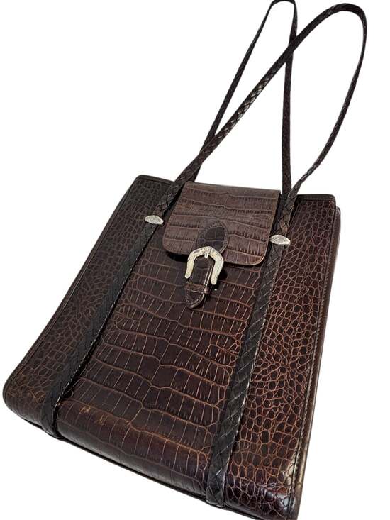Vintage Brighton Donna Classic Tote Brown Croc-Embossed Leather Shoulder Bag - Picture 3 of 8